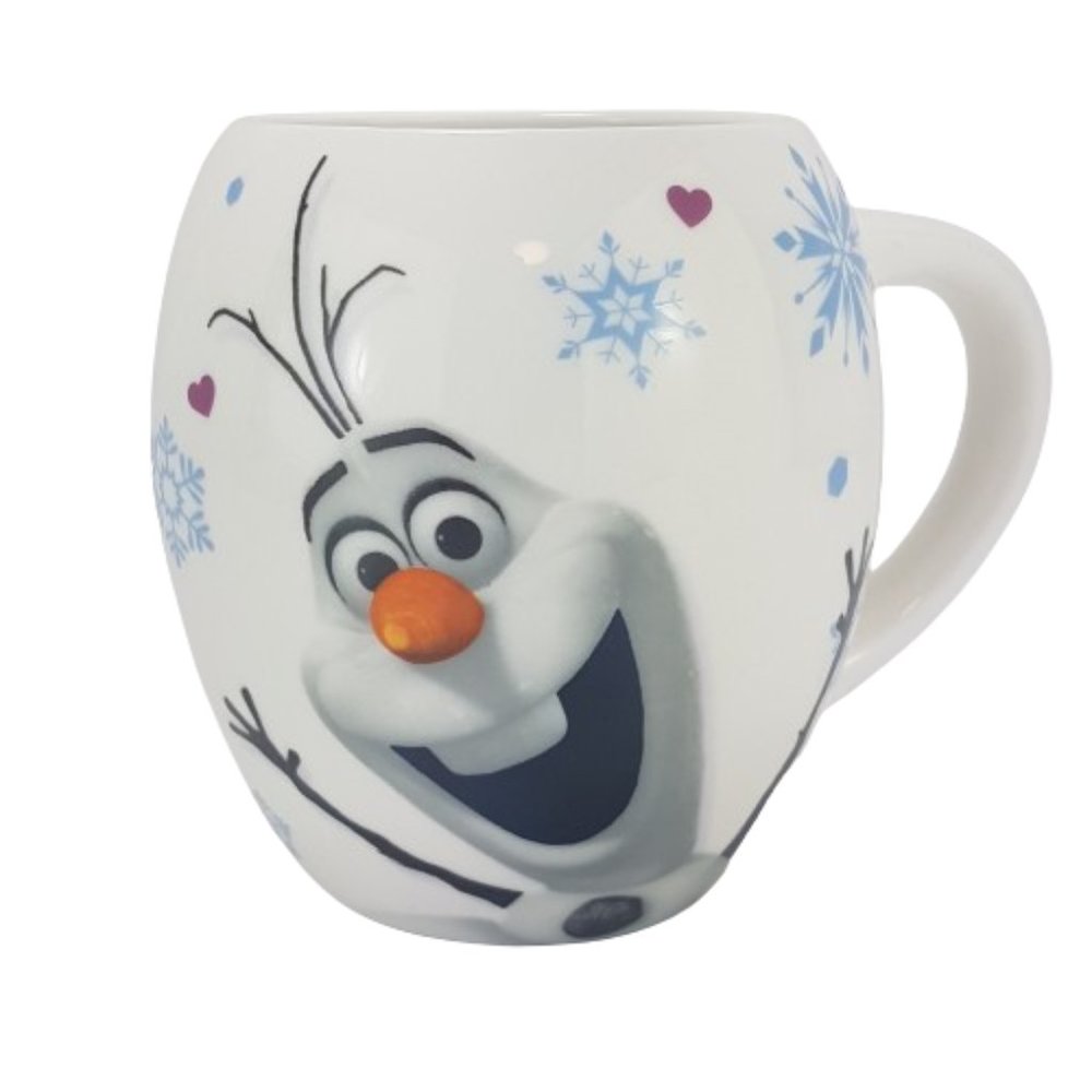 Vintage ENESCO DISNEY Olaf Mug Teacup White Blue Hearts Snowflakes Olaf Snowman